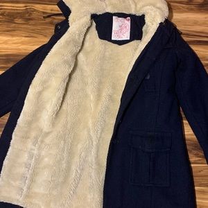 Navy blue, wool winter coat, fleece lined